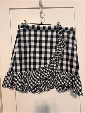 J. Crew Black and White Gingham Ruffle Faux Cotton Wrap Mini Skirt Plus Size 16